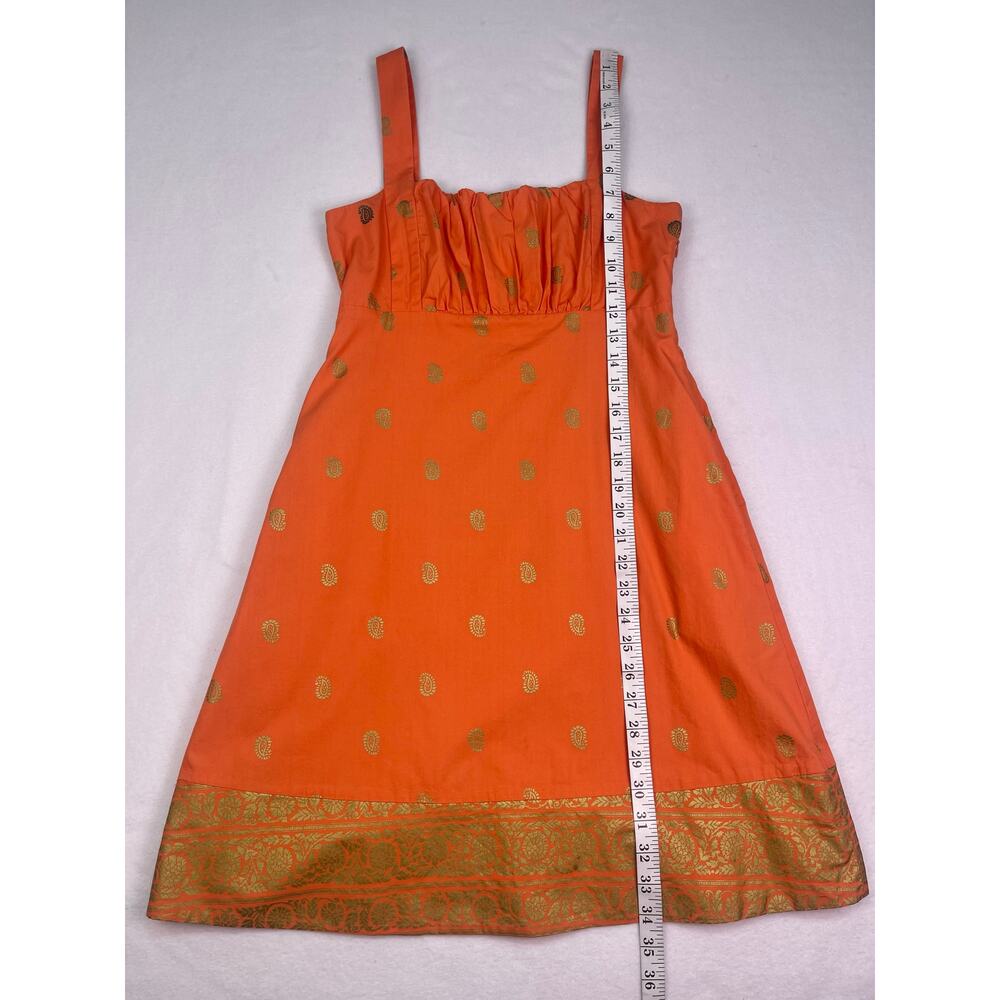 Maeve Anthropologie Orange Gold Indian Paisley 100% Cotton Mini Dress Size 0 - Picture 8 of 12